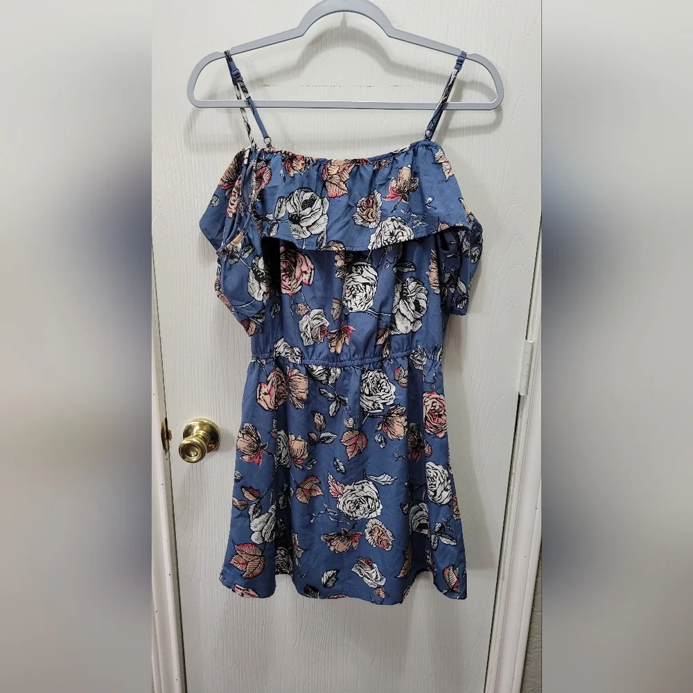 Blue Floral Off-Shoulder Mini Dress - Picture 6 of 10